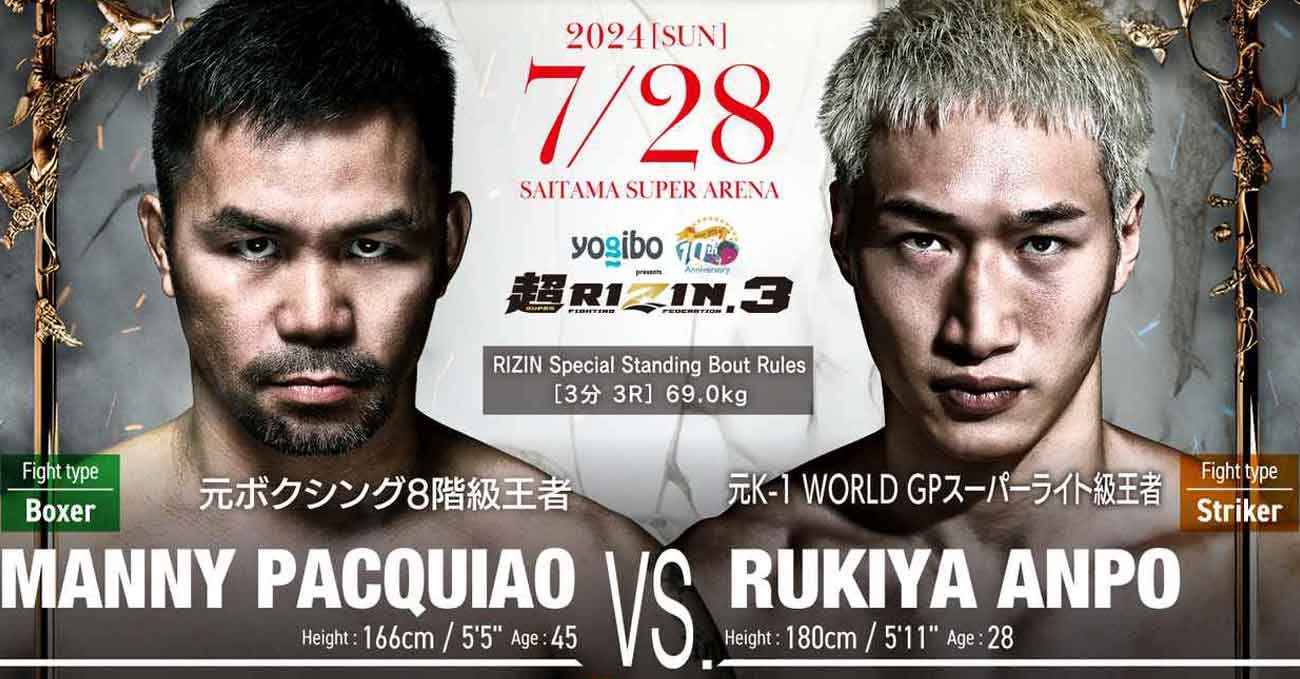 Manny Pacquiao vs Rukiya Anpo full fight video Super Rizin 3 poster